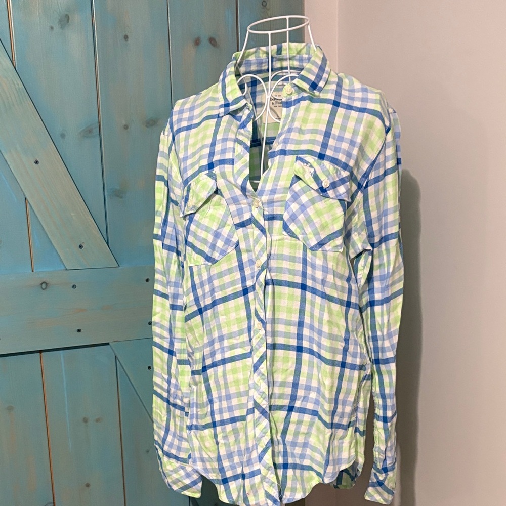 Abercrombie & Fitch Checkered Shirt in Blue and Green